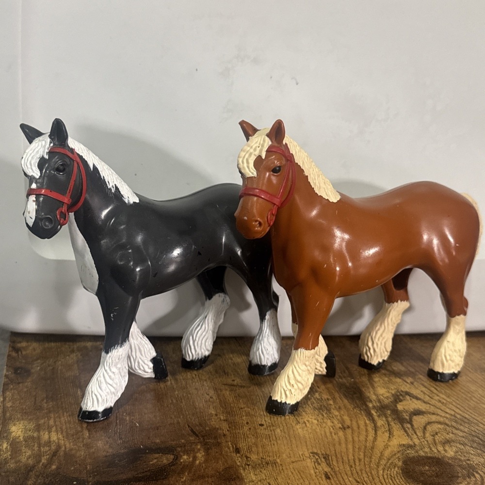 Vintage 1995 Tonka Farms Horse LOT - HTF Black White Variant & Brown Hasbro Barn